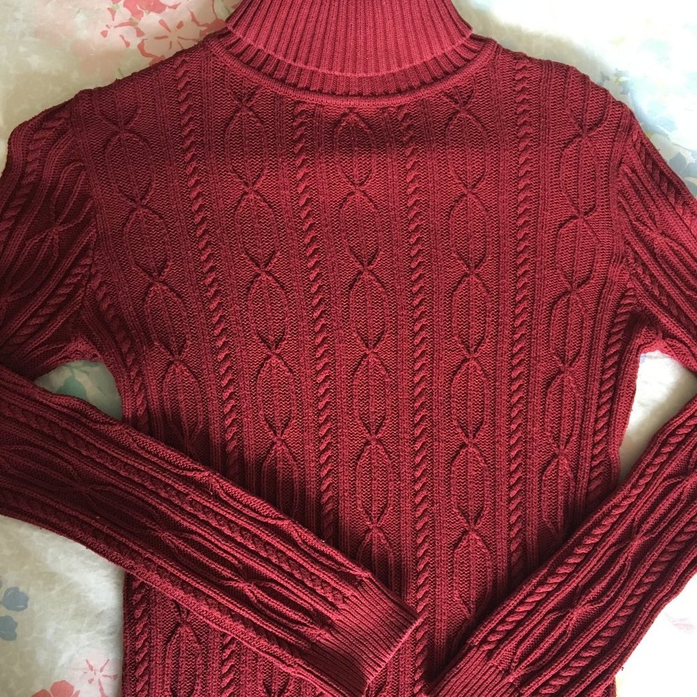 SOLD🍒Vintage Cherry Red Turtleneck Knit Sweater🍒 - Picture 2 of 5